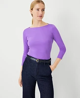 Ann Taylor Petite Pima Cotton 3/4 Sleeve Boatneck T-Shirt Size Small Violet Women's