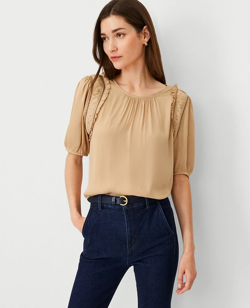 Ann Taylor Ruffle Shoulder Top Baguette Women's