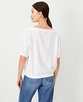 Ann Taylor Linen Blend Boatneck Cropped Top Size XL White Women's