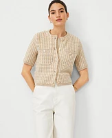 Ann Taylor Shimmer Tweedy Short Sleeve Jacket Camel Combo Women's