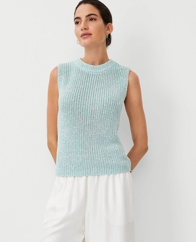 Ann Taylor Studio Collection Shimmer Sweater Shell Top Mint Froth Women's