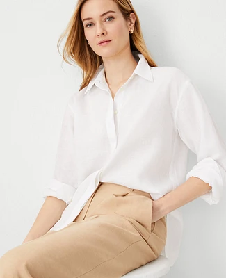 Ann Taylor Oversized Linen Shirt White Women's