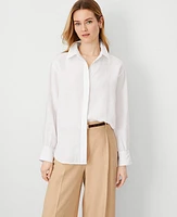 Ann Taylor Oversized Linen Shirt White Women's