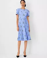 Ann Taylor Petite Floral Pleated Belted Flare Dress