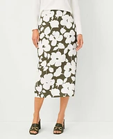 Ann Taylor Petite Floral Midi Skirt Green Kalamata Women's