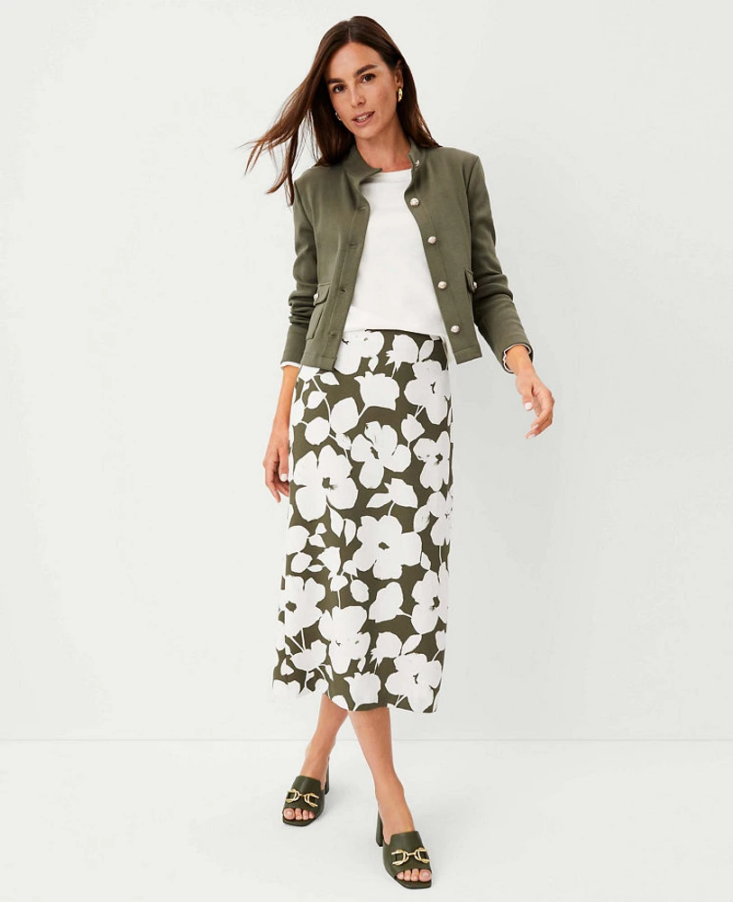 Ann Taylor Petite Floral Midi Skirt Green Kalamata Women's