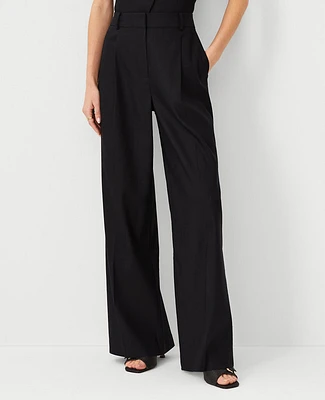 Ann Taylor The Pleated Wide-Leg Pant Linen Twill Black Women's
