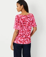 Ann Taylor Petite Floral Mixed Media Angel Sleeve Top Peppermint Stick Women's