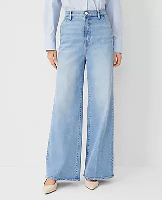 Ann Taylor Petite High Rise Trouser Jeans in Light Wash Indigo