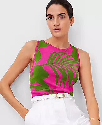 Ann Taylor Tropical Jacquard Sweater Shell Top