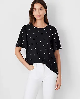 Ann Taylor Dotted Short Sleeve Blouse