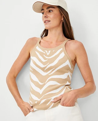 Ann Taylor AT Weekend Zebra Jacquard Sweater Tank Top Baguette Women's