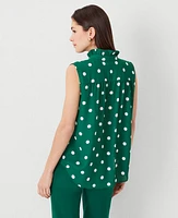 Ann Taylor Dot Ruffle Button Sleeveless Top Fresh Evergreen Women's