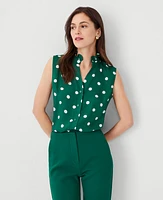 Ann Taylor Dot Ruffle Button Sleeveless Top Fresh Evergreen Women's