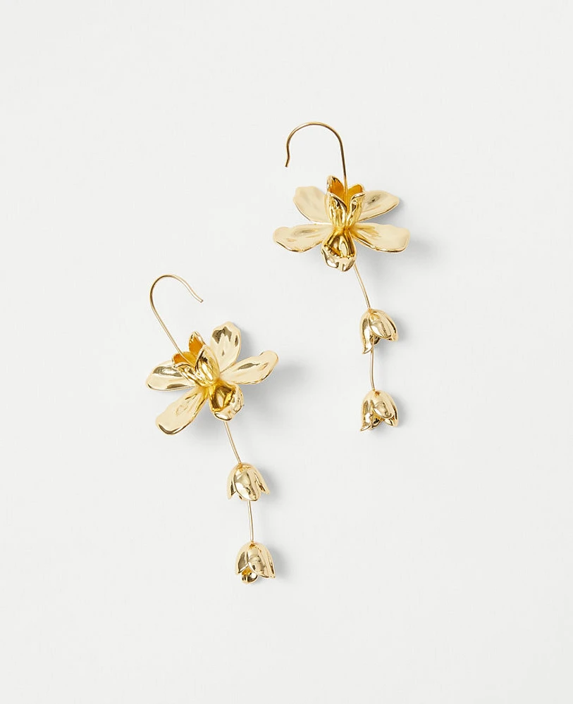 Ann Taylor Metal Flower Drop Earrings Goldtone Women's