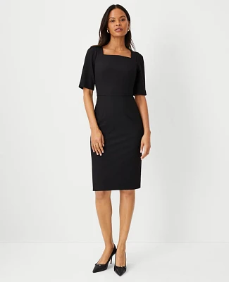 Ann Taylor The Elbow Sleeve Square Neck Dress Seasonless Stretch - Curvy Fit Women's
