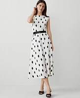 Ann Taylor Geo Boatneck Flare Midi Dress Winter White-Black Women's