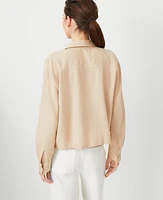 Ann Taylor AT Weekend Linen Blend Cropped Shirt Toasted Oat Women's