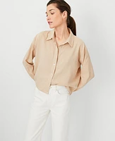 Ann Taylor AT Weekend Linen Blend Cropped Shirt Toasted Oat Women's