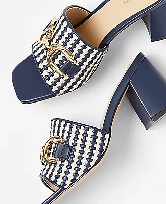 Ann Taylor Chain Woven Leather Block Heel Straw Sandals