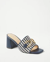 Ann Taylor Chain Woven Leather Block Heel Straw Sandals Night Sky Women's