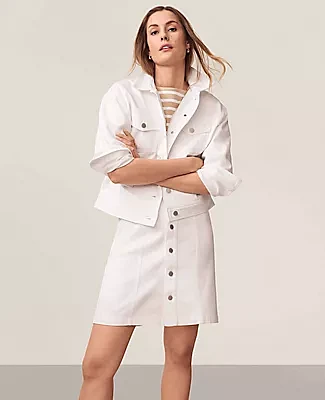 Ann Taylor Petite AT Weekend Relaxed Denim Trucker Jacket White