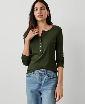 Ann Taylor AT Weekend Pima Cotton Henley Hunters Green Women's