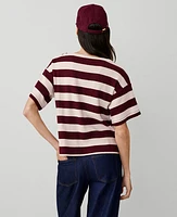 Ann Taylor AT Weekend Stripe Ribbed Shoulder Button T-Shirt Plum Rose Women's