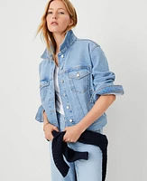 Ann Taylor Petite AT Weekend Relaxed Denim Trucker Jacket Size 2XS Light Vintage Wash Women's