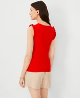 Ann Taylor Ruffle Trim Shell Top Fiery Red Women's