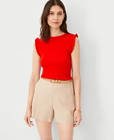 Ann Taylor Ruffle Trim Shell Top Fiery Red Women's