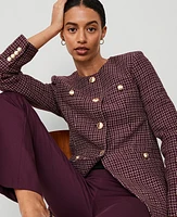 Ann Taylor Tweed Split Hem Jacket Burgundy Combo Women's