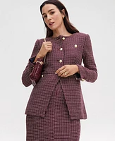 Ann Taylor Tweed Split Hem Jacket Burgundy Combo Women's