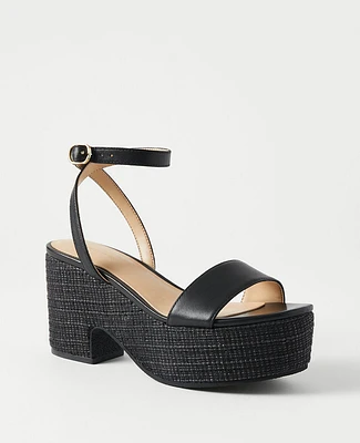 Ann Taylor Straw Platform Ankle Strap Sandals Black Women's