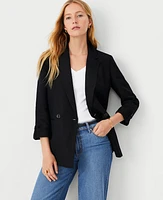 Ann Taylor AT Weekend Linen Blend Roll Sleeve Relaxed Blazer Women's