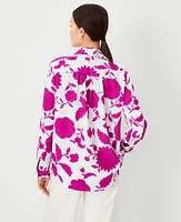 Ann Taylor Petite Floral Camp Shirt Magenta Shadow Women's