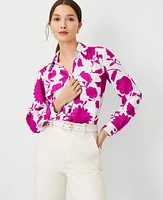 Ann Taylor Petite Floral Camp Shirt Magenta Shadow Women's