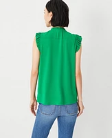 Ann Taylor Mixed Media Ruffle Shell Top Size XL Jolly Green Women's