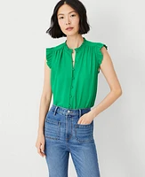 Ann Taylor Mixed Media Ruffle Shell Top Size XL Jolly Green Women's