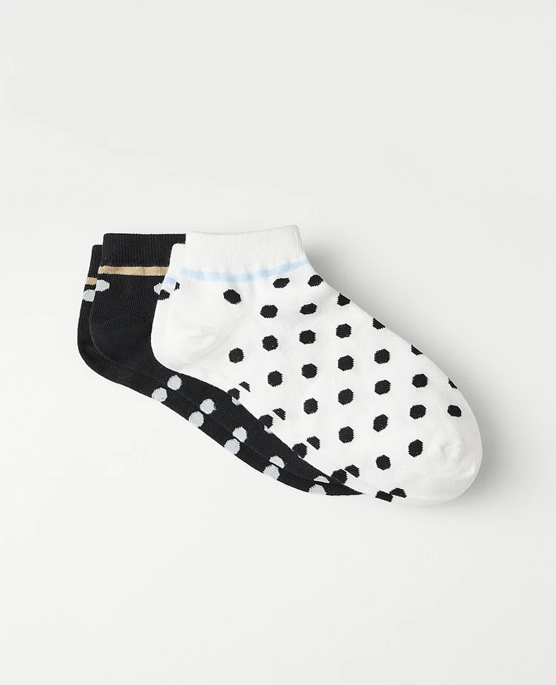 Ann Taylor Polka Dot Stripe Ankle Sock Set Black Women's