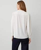 Ann Taylor Mixed Media Popover Top Size Medium Winter White Women's