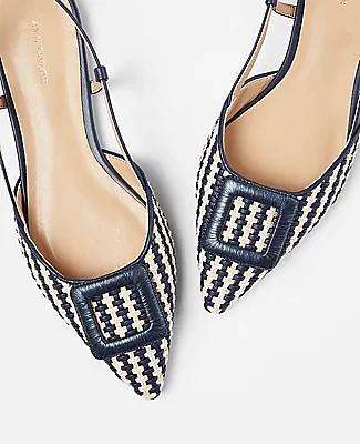 Ann Taylor Woven Leather Covered Buckle Slingback Flats