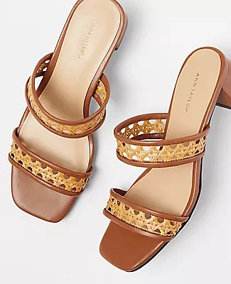 Ann Taylor Straw Two Strap Block Heel Sandals