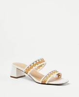 Ann Taylor Straw Two Strap Block Heel Sandals Winter White Women's