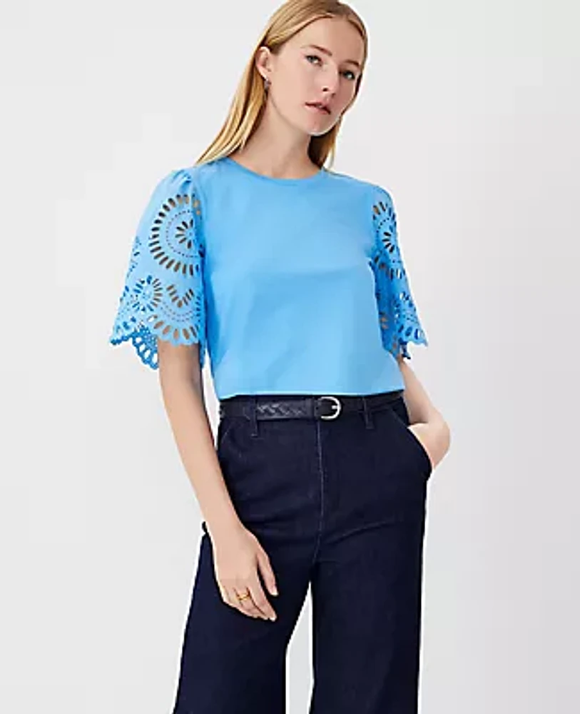 Ann Taylor Petite Eyelet Sleeve Pima Cotton Tee