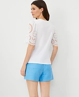 Ann Taylor Petite Eyelet Sleeve Pima Cotton T-Shirt Women's