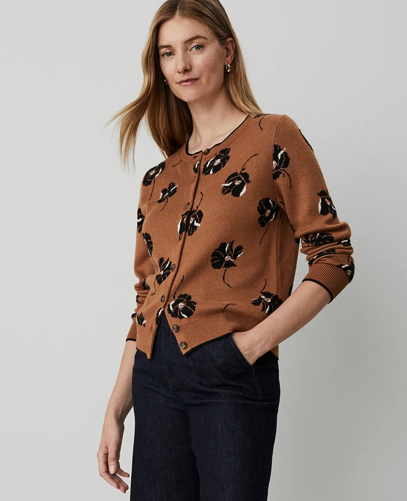 Ann Taylor Floral Jacquard Cardigan Sahara B Women's