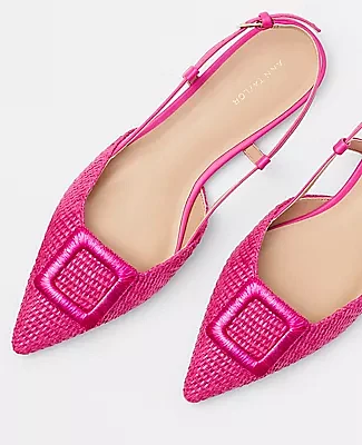 Ann Taylor Straw Covered Buckle Slingback Flats