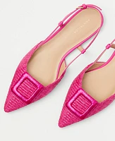 Ann Taylor Straw Covered Buckle Slingback Flats Bold Pink Women's