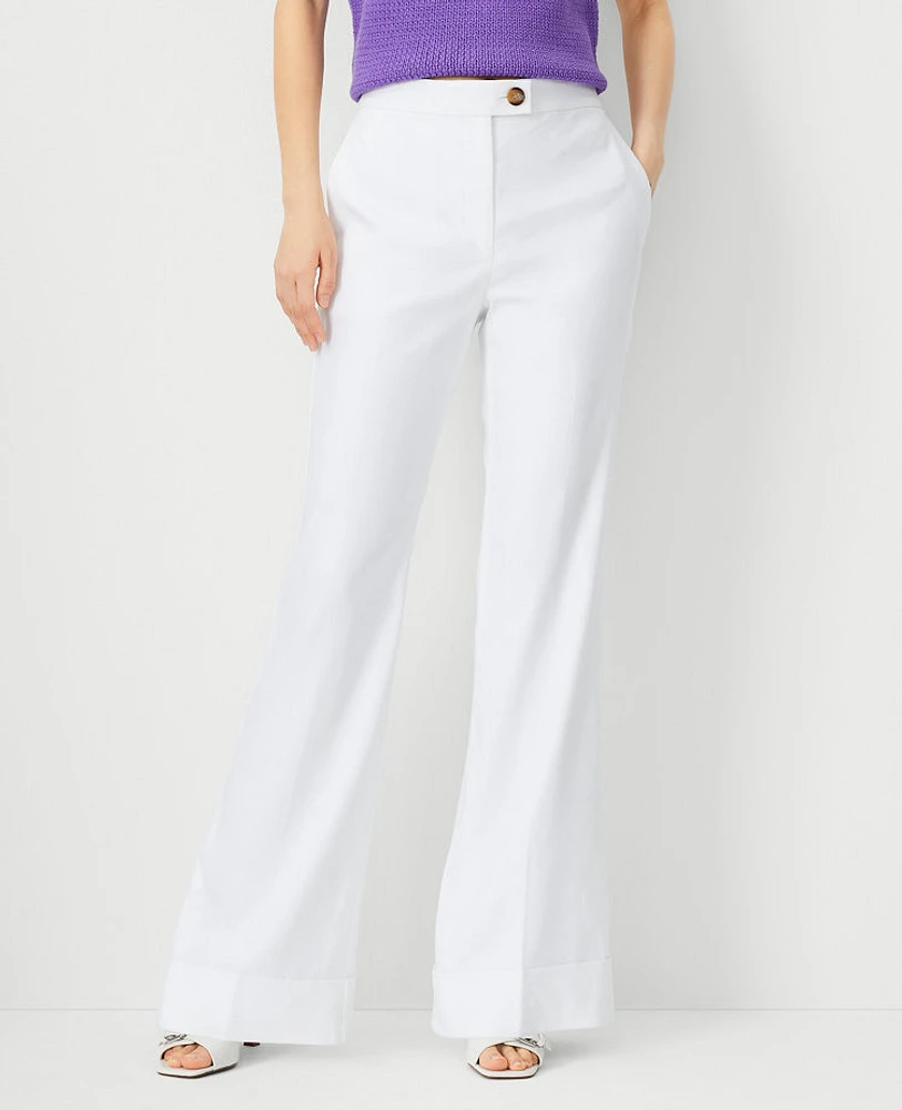 Ann Taylor The Tab Waist Cuffed Trouser Pant in Linen Twill Size 14 White Women's